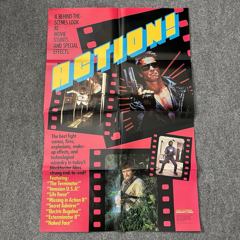 ACTION! Stuntman video poster TERMINATOR Chuck Norris original video store promo